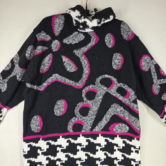 Vtg J B Diffusion Womens Sweater M Black Pink Turtleneck Art To Wear Abstract - Picture 6 of 12